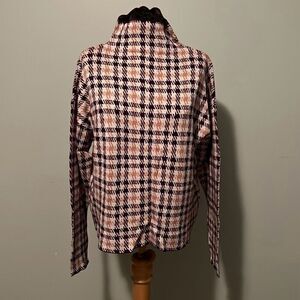 Ann Taylor Factory Women's Mauve Beige Houndstooth Mock Neck Knit Sweater